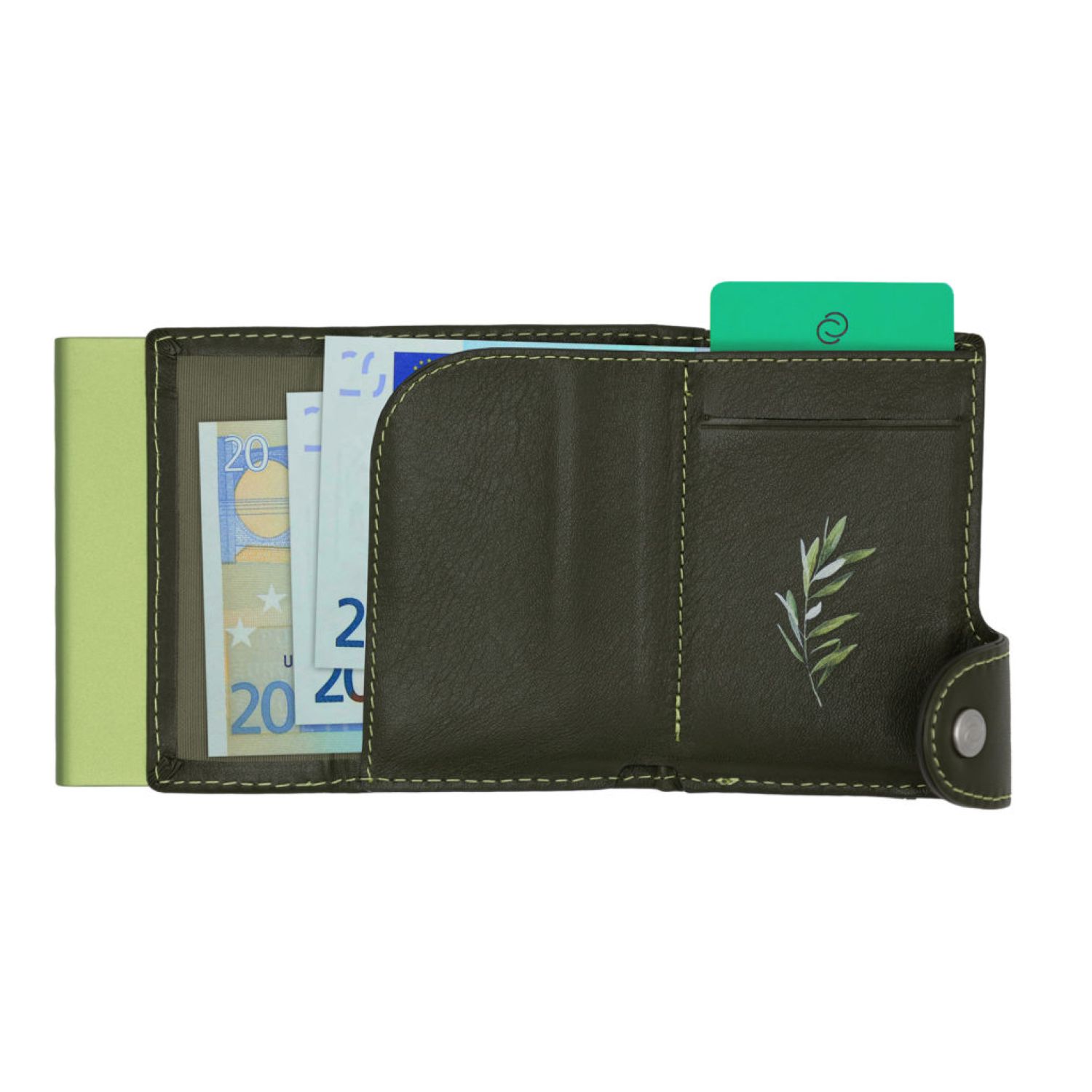 Buy C Secure Italian Leather Wallet With Coin Pouch Olive Green In